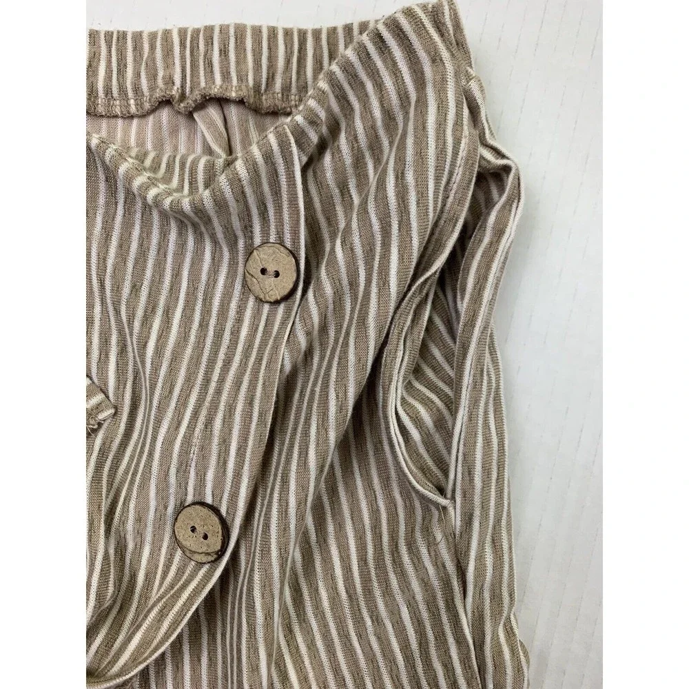 EST 1946 Skort Shorts Skirt Size M Beige White Striped Faux Wrap Pull On